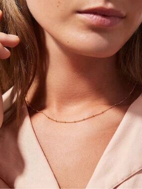 18K Gold Plated Thin Chain Beaded Necklace